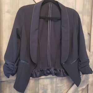 Maurices, Blazer, Black, with faux leather trim, Small